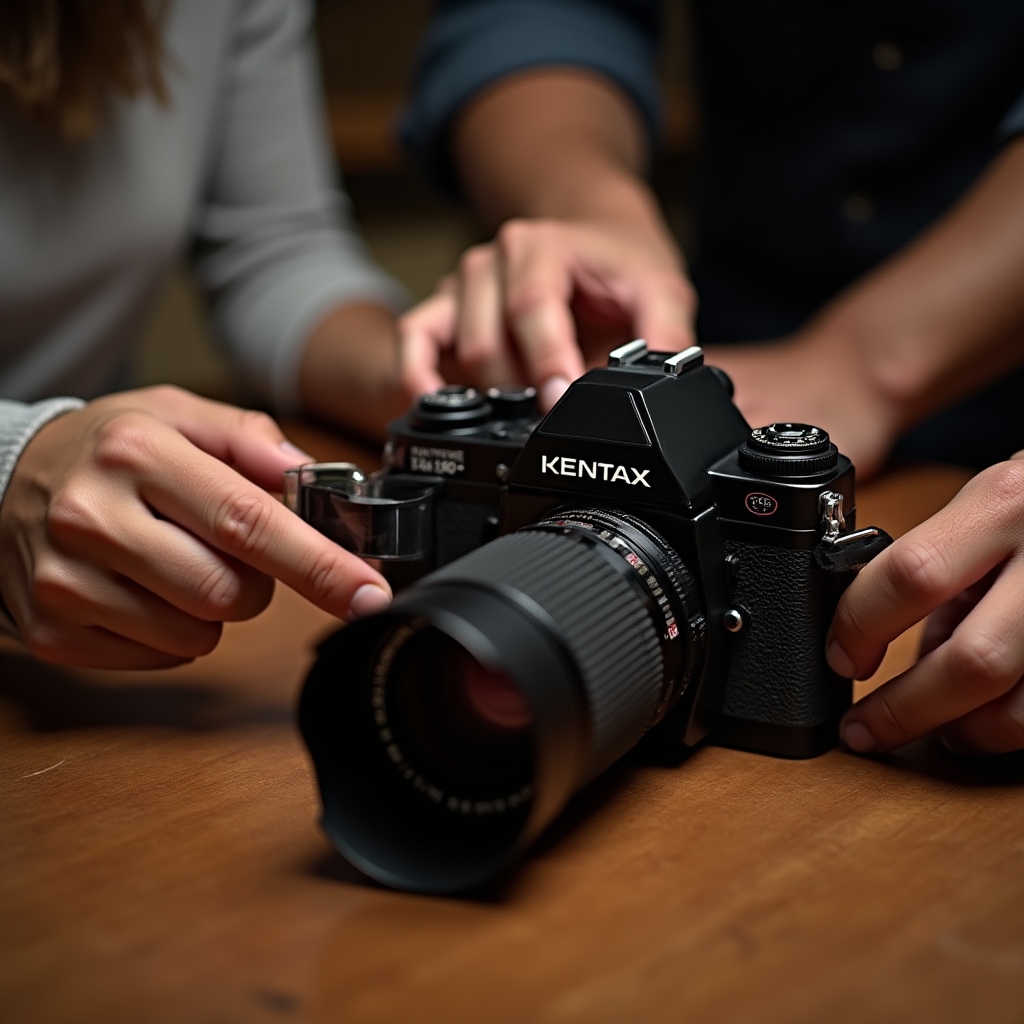 Mani che caricano un rullino in una macchina fotografica 35mm
